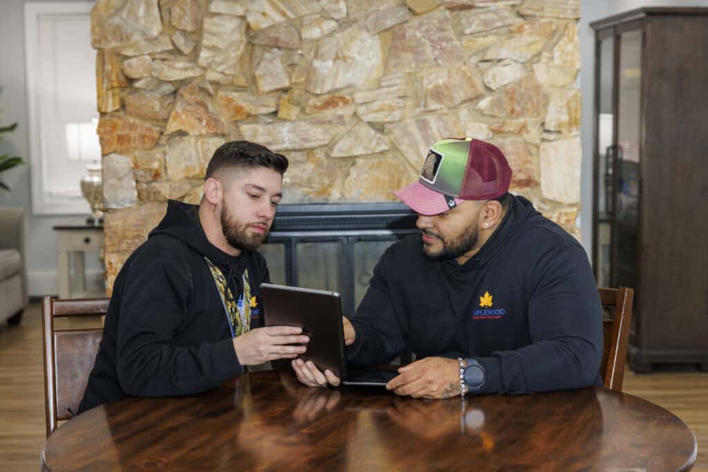 Maplewood Treatment Solutions Behavioral Health Technicians morning huddle preparing for daily operations